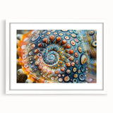 Abstract art print depicting swirling patterns in blue and green tones on canvas, suitable for dining room or bedroom decor.