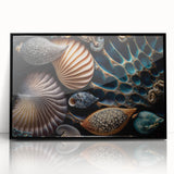 Large abstract wall art featuring swirling blue and green tones on canvas, ideal for modern living room decor.