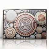 Mid-century modernist art featuring a serene nature scene in muted green and blue tones on canvas.