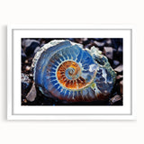 Abstract art print featuring swirling blue and green patterns on a canvas, suitable for bedroom or dining room decor.