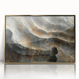 Mid-century modernist art print featuring a serene forest landscape in muted green and blue tones.