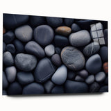 Large abstract wall art featuring swirling blue and gray tones on canvas, ideal for bedroom or dining room decor.