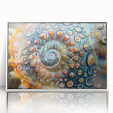 Art deco poster featuring a serene forest landscape in muted green and brown tones on canvas.