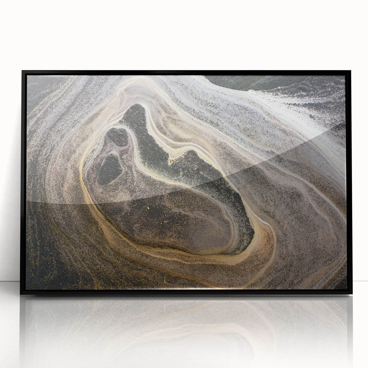Large abstract wall art featuring swirling blue and green patterns on canvas, ideal for modern living room decor.