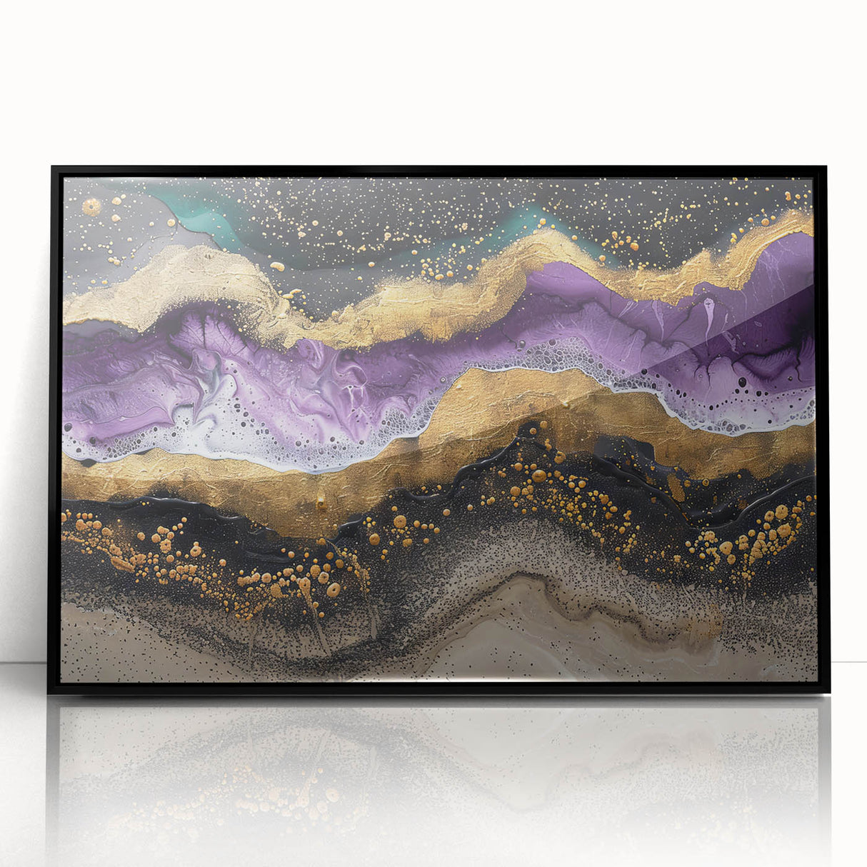 Large abstract wall art featuring swirling blue and green tones on canvas, ideal for modern living room decor.