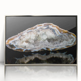 Mid-century modernist art poster featuring abstract geometric shapes in muted earth tones, printed on canvas.