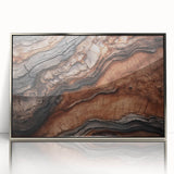 Mid-century modernist art depicting a serene forest landscape in muted green and brown tones on canvas.