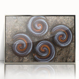 Mid-century modernist art depicting a stylized forest in muted green and brown tones on canvas.