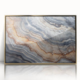 Large art print of a mid-century modernist forest scene in muted green and brown tones on canvas.