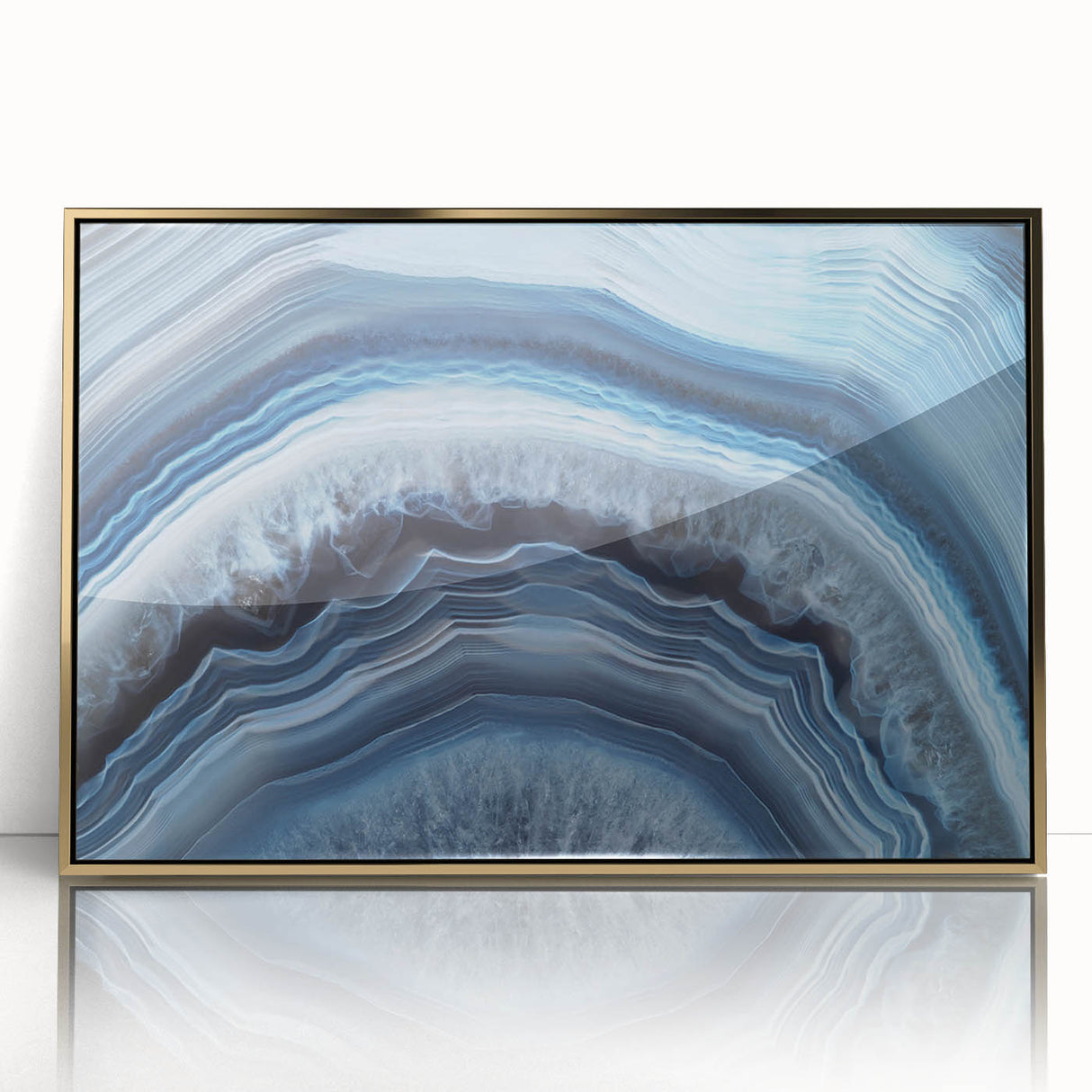 Large art print of a serene forest, featuring mid-century modernist style and a muted green and brown palette.