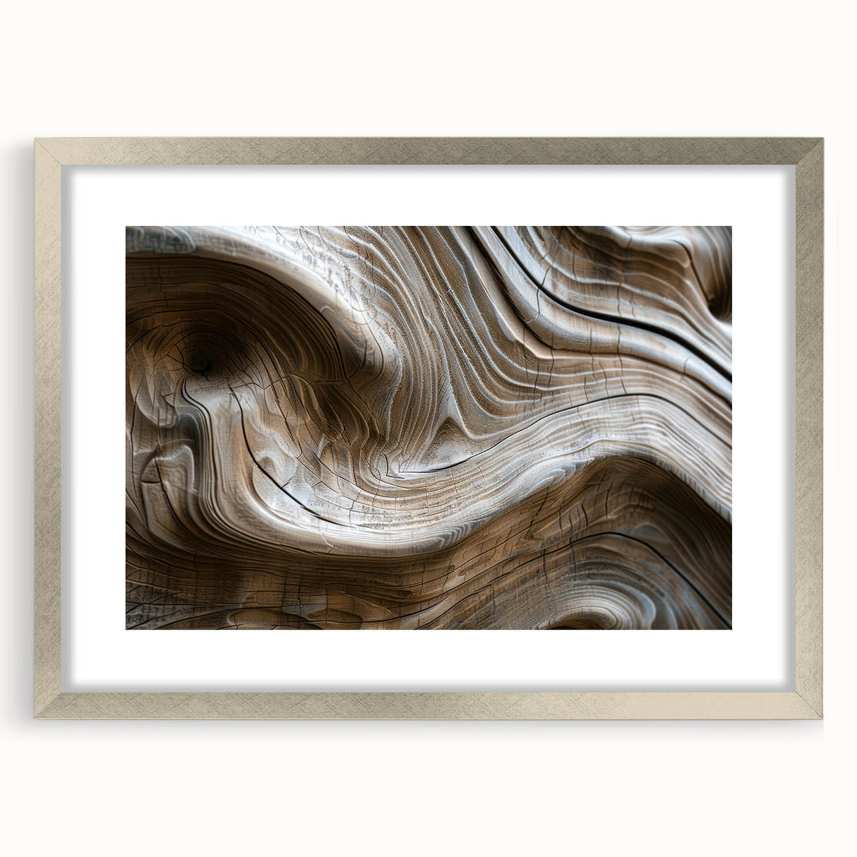Textured art print featuring abstract swirls in earthy brown and green tones on canvas, suitable for bedroom decor.