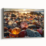 Landscape art painting featuring a vintage poster style with a colorful scene on a black background.