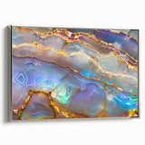 Landscape art painting featuring colorful rolling hills and trees on a vintage poster.