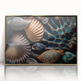 Large art print featuring a mid-century modernist landscape with muted earth tones on canvas.