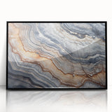 Large abstract wall art featuring swirling blue and green tones on canvas, embodying mid-century modernist style.