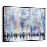 Light blue Western Wall art by Avigdor Ben-Ari, contemporary Jewish decor in a black frame.