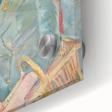 Large abstract wall art in muted earth tones on canvas, ideal for dining room decor, featuring mid-century modernist style.