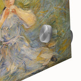 Large abstract wall art in mid-century modernist style with vibrant, multicolored patterns on canvas.