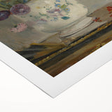 Art deco poster featuring a geometric pattern in gold and black, ideal for dining room wall decor.