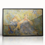 Large abstract wall art on canvas featuring geometric shapes in muted earth tones.