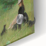 Large abstract wall art in vibrant orange and blue tones on canvas, suitable for dining room ambiance.