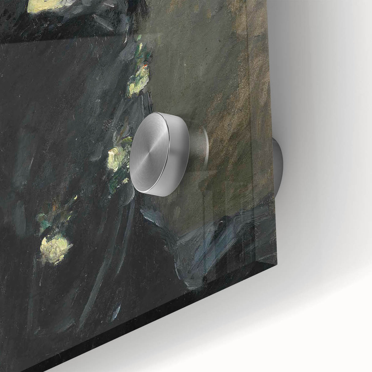 Large abstract wall art in vibrant orange and blue tones, mid-century modernist style, ideal for dining room ambiance.