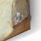 Large abstract wall art in mid-century modernist style with vibrant blue and orange tones on canvas.