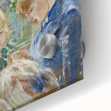 Large abstract wall art in mid-century modernist style, featuring bold geometric shapes in earth tones.