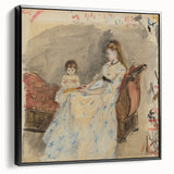 Black and white vintage poster art featuring a serene landscape, printed on framed canvas, ideal for bedroom decor.