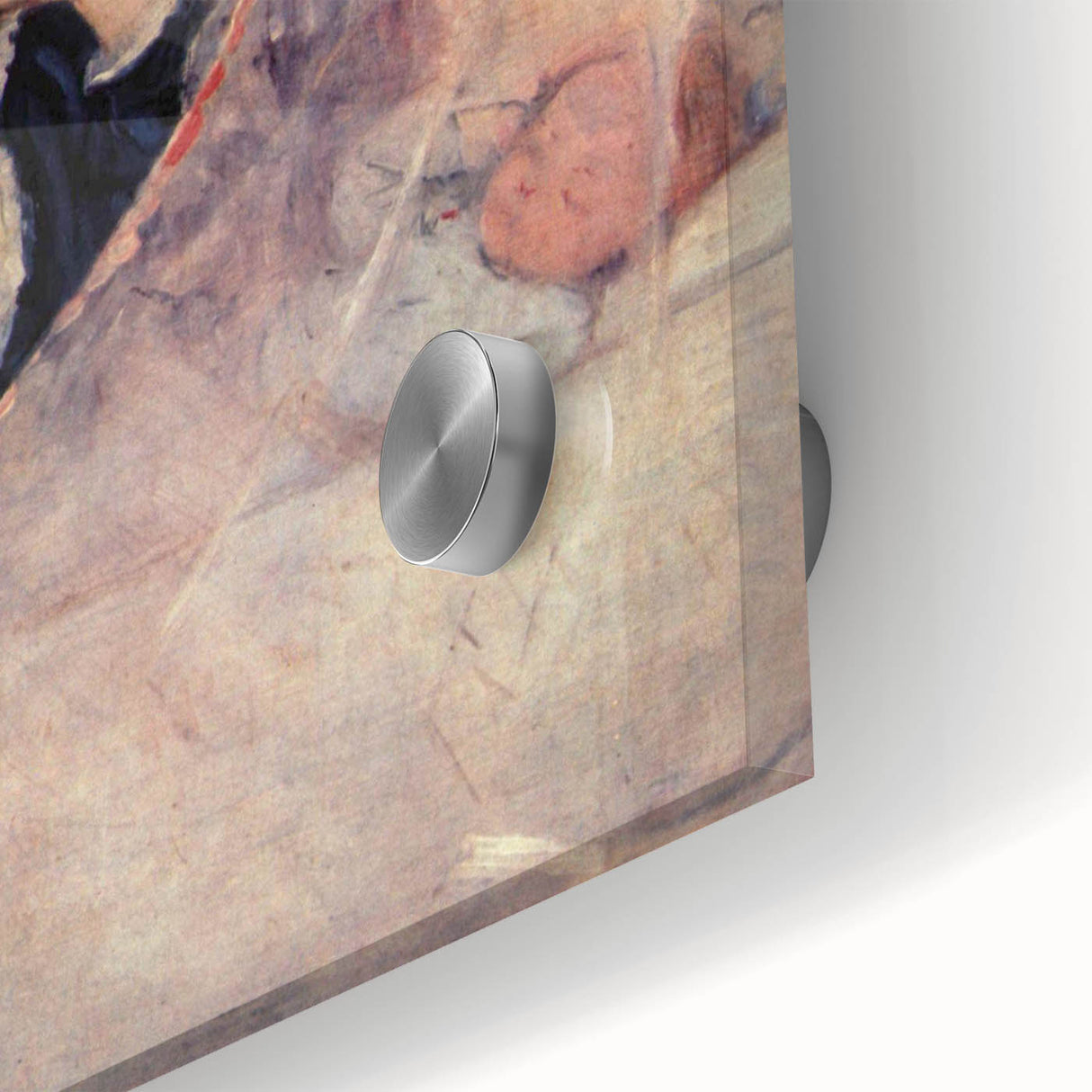 Large abstract wall art in mid-century modernist style with vibrant orange and blue tones on canvas.