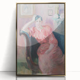 Large art print of a mid-century modernist style cityscape in muted gray and blue tones, ideal for modern art wall decor.