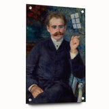 Large abstract wall art in vibrant blues and oranges on canvas, suitable for bedroom or dining room decor.