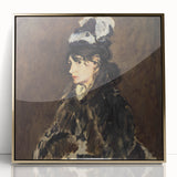 Large art print of a mid-century modernist abstract design in muted earth tones on canvas.