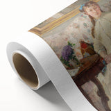 Art deco poster of a stylized sunburst in gold and teal tones on canvas, ideal for nursery wall art.