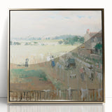 Large art print featuring a mid-century modernist abstract design in muted earth tones on canvas.