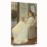 Large abstract wall art in muted gray and blue tones on canvas, ideal for modern bedroom or dining room ambiance.