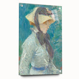 Large abstract wall art featuring swirling blue and gold patterns on canvas.