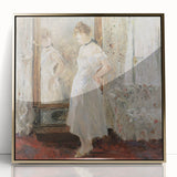 Large art print featuring a mid-century modernist abstract design in pastel shades on canvas.