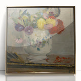 Large art print of a mid-century modernist abstract design in pastel shades on canvas, suitable for nursery wall art.