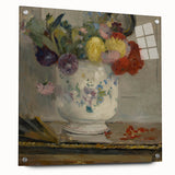 Large abstract wall art on canvas featuring swirling blue and gray tones, ideal for modern bedroom or dining room decor.