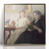 Large art print featuring a mid-century modernist design with muted earth tones on canvas, suitable for modern nursery decor.