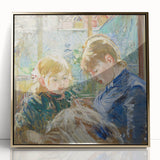 Large art print featuring a mid-century modernist abstract design in bright primary colors on canvas.