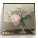 Large art print of a mid-century modernist cityscape in muted gray and blue tones on canvas, ideal for modern art wall decor.