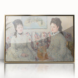 Large art print of a mid-century modernist abstract design in muted earth tones on canvas, suitable for nursery wall decor.