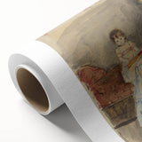 Art deco poster featuring a stylized stork and baby in pastel shades, perfect for nursery wall art.