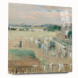 Large abstract wall art featuring swirling blue and gray tones on canvas, suitable for bedroom or dining room decor.