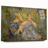 Large abstract wall art featuring swirling blue and gray tones on a stretched canvas.