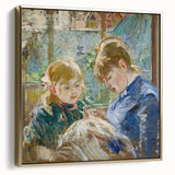 Landscape painting of a serene forest in muted green and black tones on a framed poster, ideal for bedroom wall art.