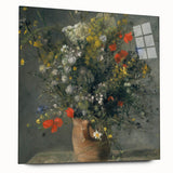 Large abstract wall art print in vibrant blue and orange hues on canvas, suitable for bedroom or dining room decor.