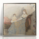 Mid-century modernist art of geometric shapes in muted earth tones on a canvas, suitable for nursery wall decor.